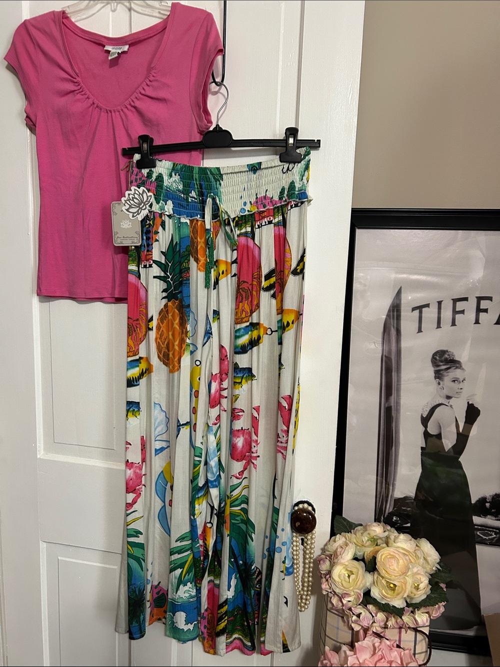 NWT • TRUE DESTINATIONS • Wide-Leg Tropical Print Pineapple Palazzo Pants - Picture 5 of 13